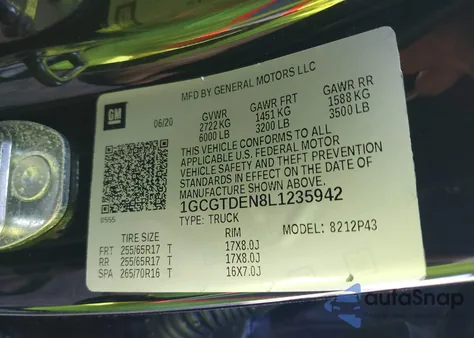 2020 Chevrolet Colorado 4Wd Short Box Z71 z USA, uszkodzony, nr VIN 1GCGTDEN8L1235942